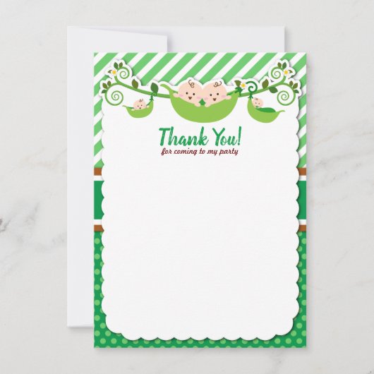 Twee erwten in een Baby shower met twee potten Bedankkaart (Voorkant)