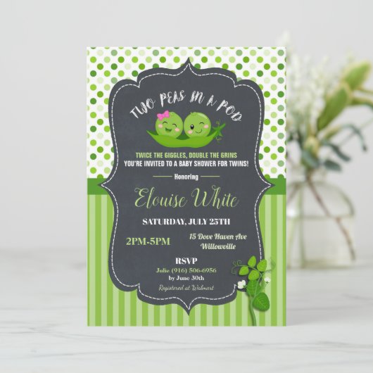 Twee erwten in een Baby shower met twee tinten Kaart (Staand voorkant)