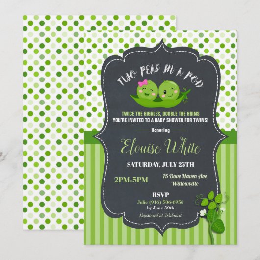 Twee erwten in een Baby shower met twee tinten Kaart (Voorkant / Achterkant)