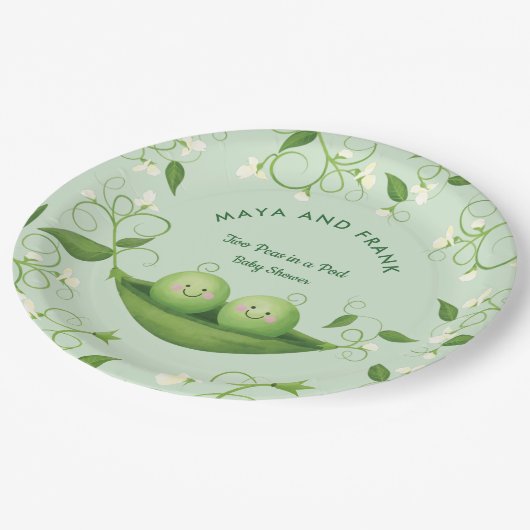 Twee erwten in een Baby shower Papieren Bordje (Gekanteld)