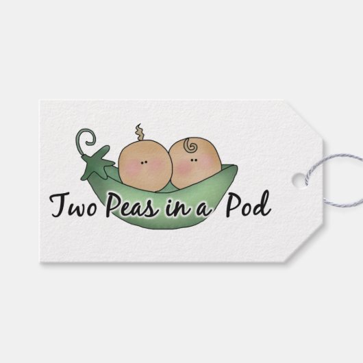 Twee erwten in een cadeautje voor baby shower met  cadeaulabel (Voorkant (Horizontaal))