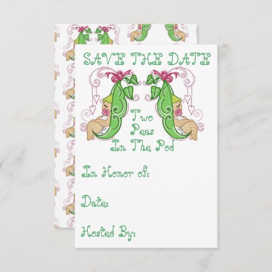 Twee erwten in een capsule bewaren de datum save the date (Voorkant / Achterkant)