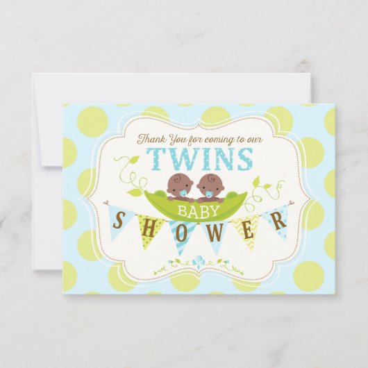 Twee erwten in een paarse tweeling jongens Dank je Bedankkaart (Voorkant)