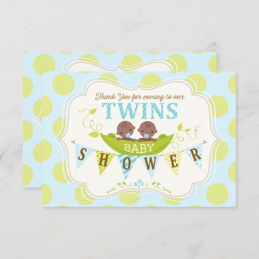 Twee erwten in een paarse tweeling jongens Dank je Bedankkaart (Voorkant / Achterkant)