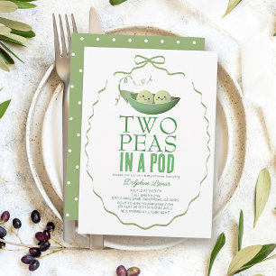 Twee Erwten in een Peul Groene Strik Tweeling Baby Kaart