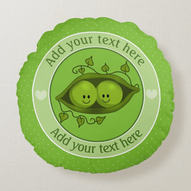 Twee erwten in een peul op maat rond kussen (Voorkant)