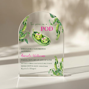Twee Erwten in Een Peul Roze Meisjes Tweeling Baby Acryl Uitnodigingen