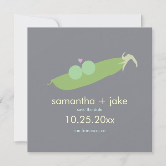 Twee erwten in een peul sparen de Datum: Grijs Save The Date (Voorkant)