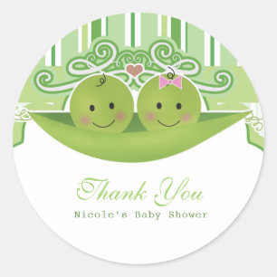 Twee erwten in een peul tweeling baby shower feest ronde sticker