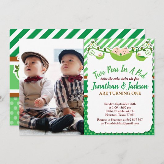 Twee erwten in een peul tweeling verjaardagsfoto kaart (Voorkant / Achterkant)
