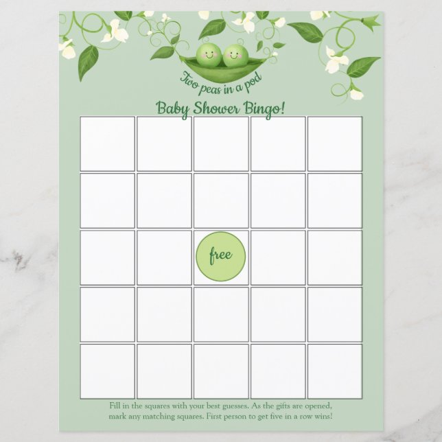 Twee Erwten in een Pod Baby shower Bingo Spelkaart (Voorkant)