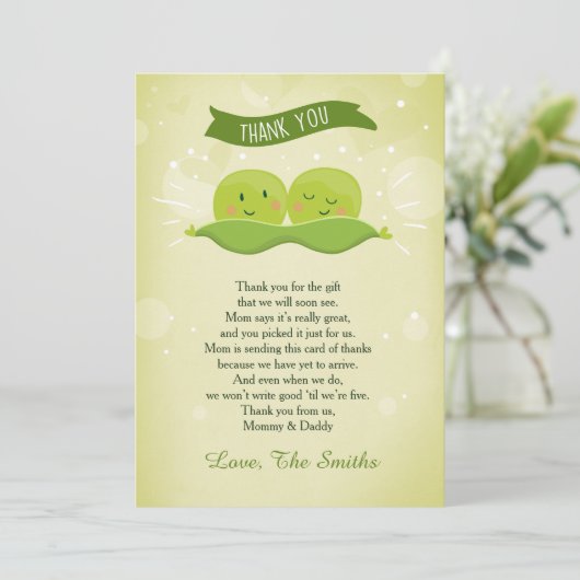 Twee erwten in een pod Baby shower Dank je kaart T (Staand voorkant)