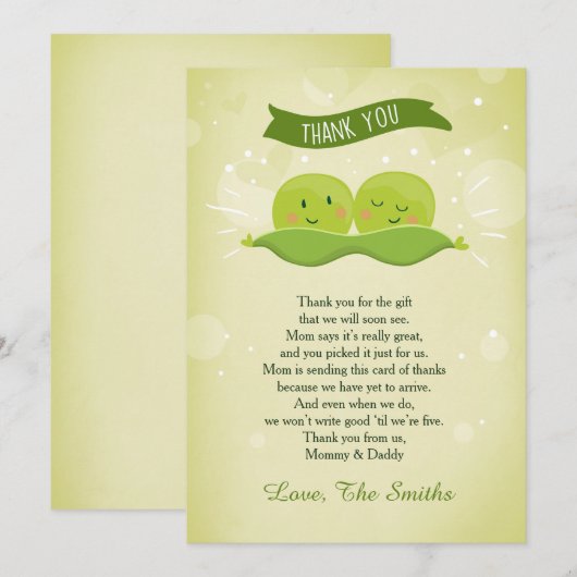 Twee erwten in een pod Baby shower Dank je kaart T (Voorkant / Achterkant)