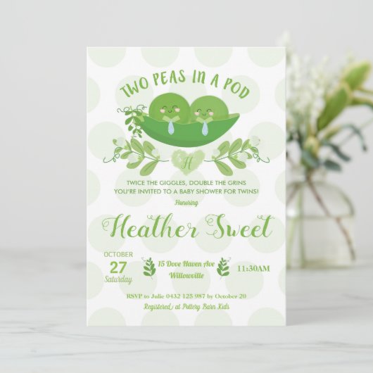 Twee erwten in een Pod Baby shower Invitation Twin Kaart (Staand voorkant)