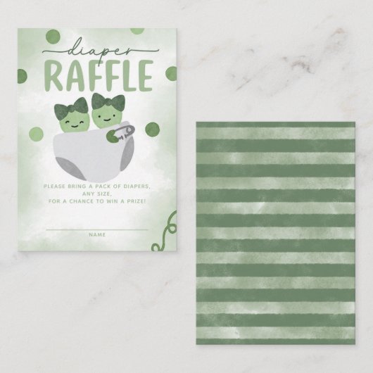 Twee Erwten in een Pod Baby shower Luier Raffle Informatiekaartje (Voorkant / Achterkant)