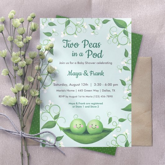 Twee erwten in een Pod Baby shower Twins Invitatio Kaart