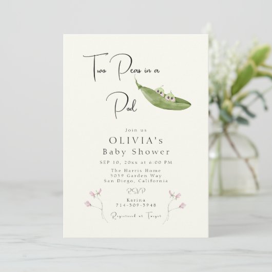 Twee erwten in een Pod Girl Baby shower Kaart (Staand voorkant)