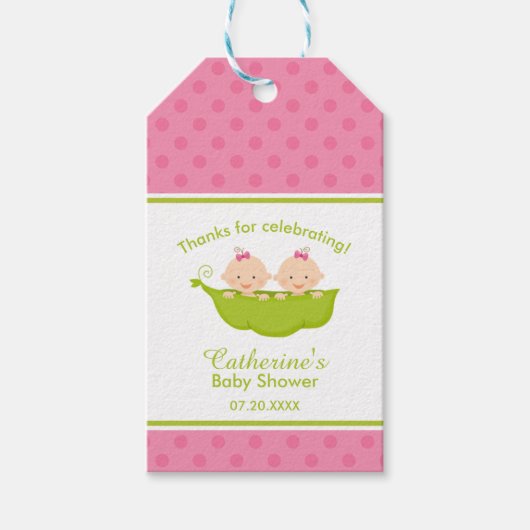 Twee erwten in een pod, roze tweeling cadeaulabel (Voorkant)