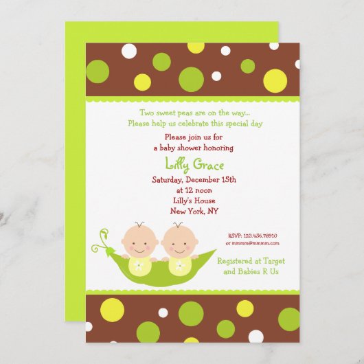 Twee erwten in een pod tweeling babyschoeisel kaart (Voorkant / Achterkant)