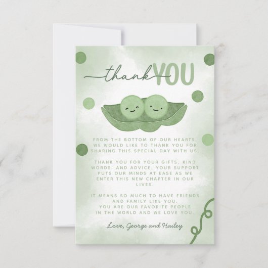 Twee erwten in een Pod Twin Baby shower Bedankkaart (Voorkant)
