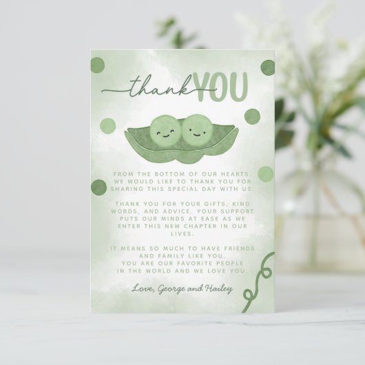 Twee erwten in een Pod Twin Baby shower Bedankkaart (Staand voorkant)