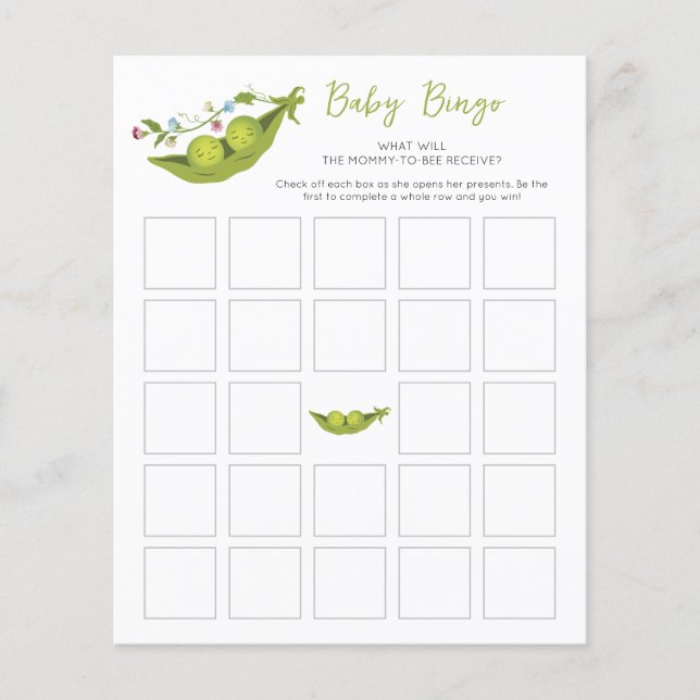Twee Erwten in een Pod Twin Baby shower Bingo Spel (Voorkant)