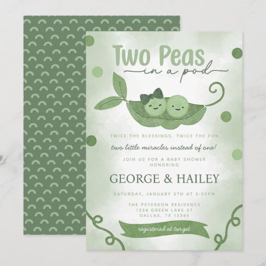 Twee erwten in een Pod Twin Baby shower Kaart (Voorkant / Achterkant)