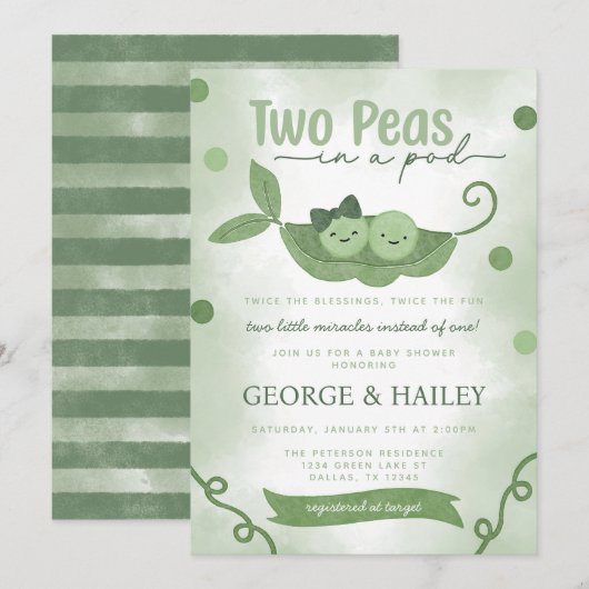 Twee erwten in een Pod Twin Baby shower Kaart (Voorkant / Achterkant)