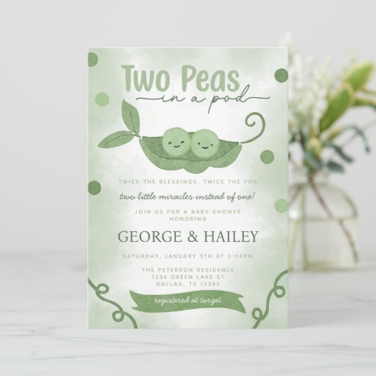 Twee erwten in een Pod Twin Boys Baby shower Kaart (Staand voorkant)