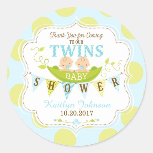 Twee Erwten in een Pod Twin Boys Dank je Label (Voorkant)