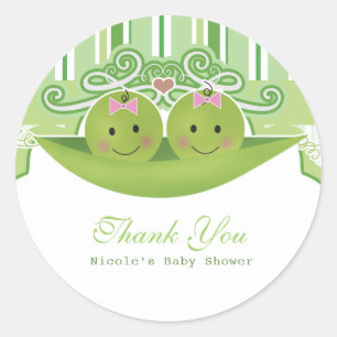 Twee Erwten in een Pod Twin Girls Baby shower Favo Ronde Sticker