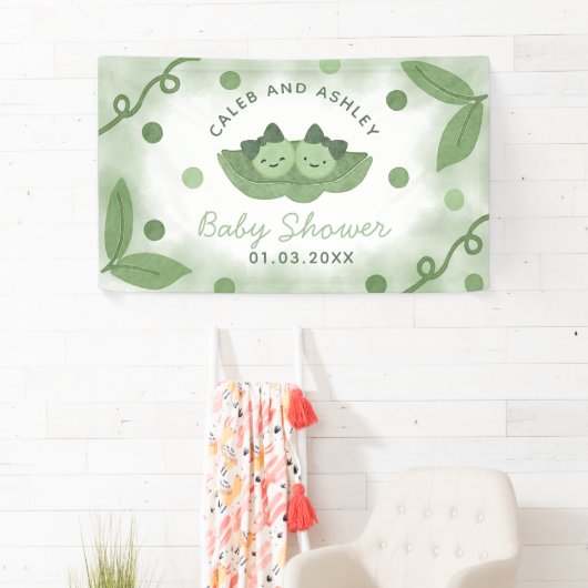 Twee erwten in een Pod Twin Girls Baby shower Spandoek (Insitu)
