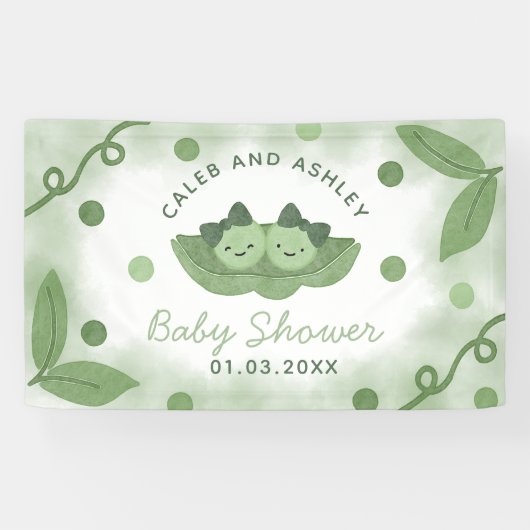 Twee erwten in een Pod Twin Girls Baby shower Spandoek (Horizontaal)