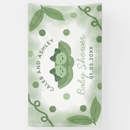 Twee erwten in een Pod Twin Girls Baby shower Spandoek (Verticaal)