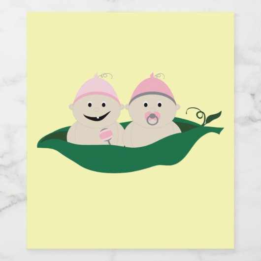 Twee Erwten in een Pod Twins Baby meisjes Wijn Etiket (Enkel label)