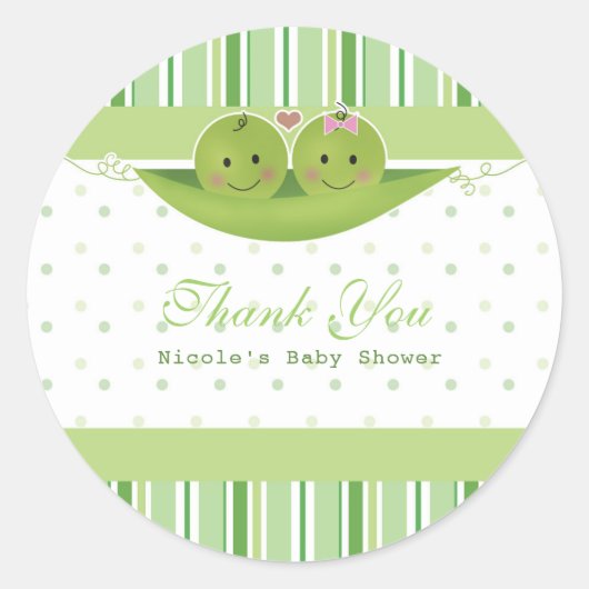 Twee Erwten in een Pod Twins Baby shower Party Fav Ronde Sticker (Voorkant)