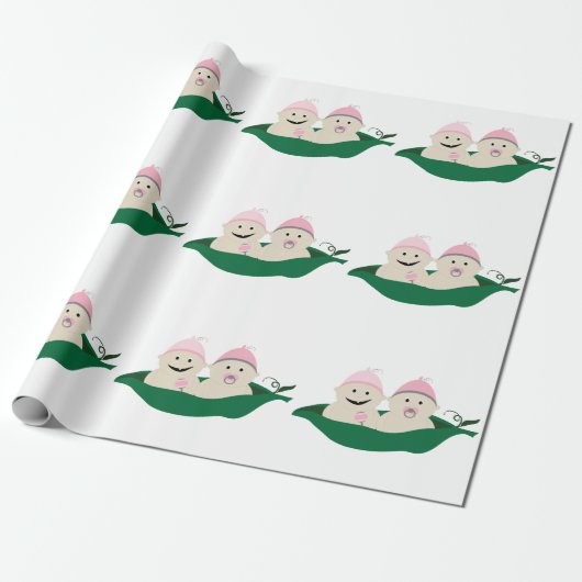 Twee erwten in een podtweeling babymeisjes cadeaupapier (Uitgerold)