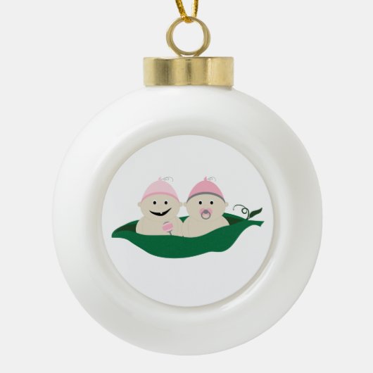 Twee erwten in een podtweeling babymeisjes keramische bal ornament (Voorkant)