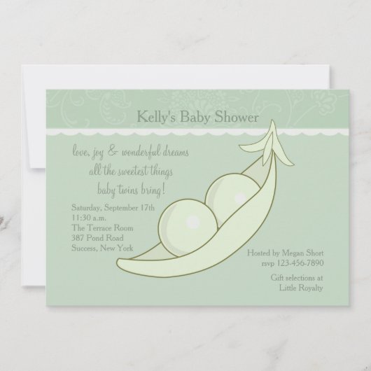 Twee erwten in een uitnodiging tot het Baby shower (Voorkant)