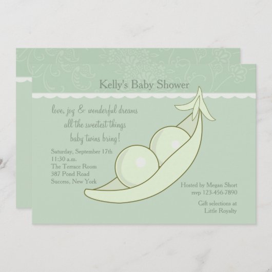 Twee erwten in een uitnodiging tot het Baby shower (Voorkant / Achterkant)