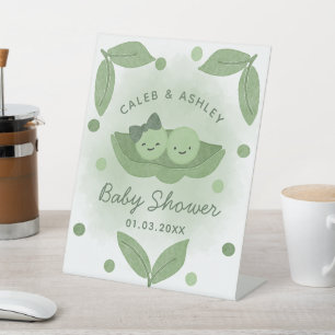 Twee Erwten In Pod Twin Meisje Jongen Baby shower Reclamebord Met Voetstuk