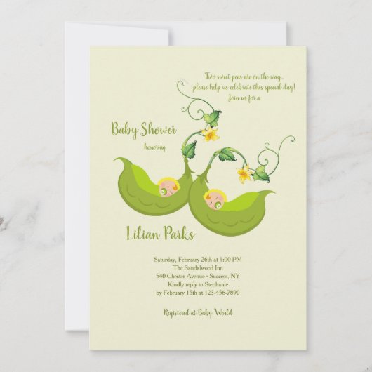 Twee erwtenpads Verticaal Baby shower Invitation Kaart (Voorkant)