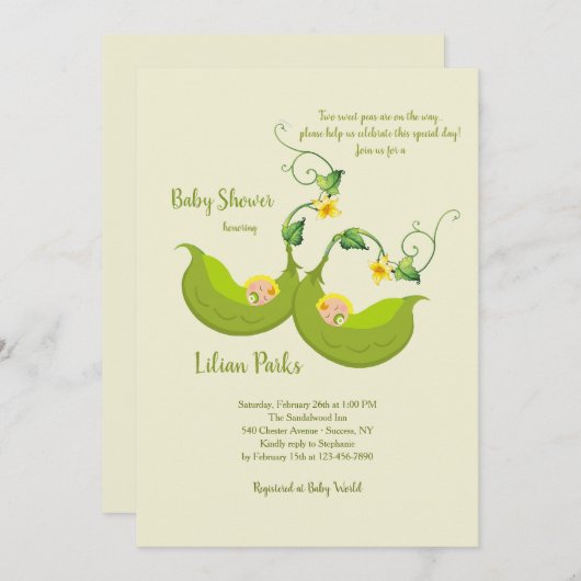 Twee erwtenpads Verticaal Baby shower Invitation Kaart (Voorkant / Achterkant)