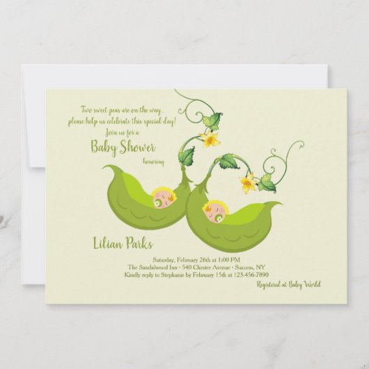 Twee Erwtenschillen Baby Shower Uitnodiging (Voorkant)