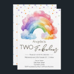 Twee Fabulous Rainbow Kids verjaardag Kaart<br><div class="desc">Leuke waterverf regenboog thema kinder partij. Beschikbaar als digitale download afdrukbaar. Geweldig voor elk seizoen. Laten we iets leuks voor je kleintje bouwen op hun verjaardag! Aangepaste,  gepersonaliseerde,  bewerkbare elektronische download waterverf,  heldere en pastelkleuren. grillige illustratie,  confetti,  script</div>
