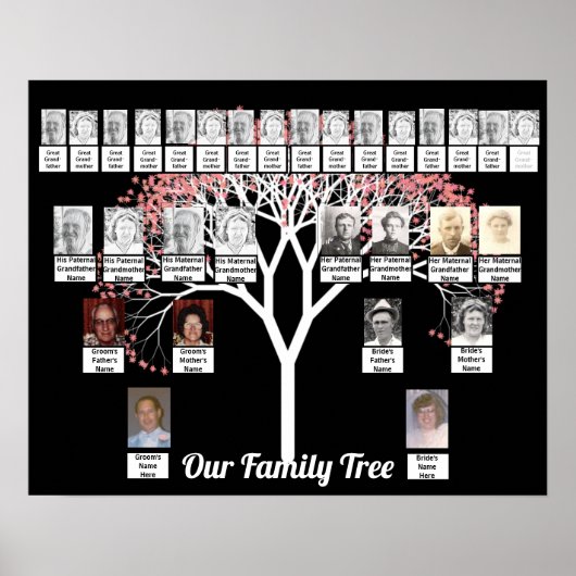 Twee families Black Fractal Tree Photo Name Poster (Voorkant)