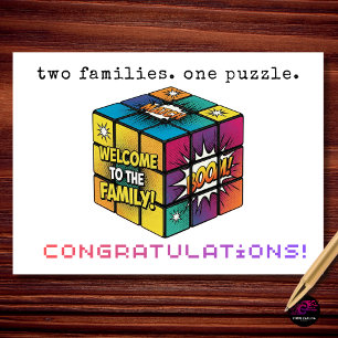 Twee families, één puzzel, huwelijksgelukwensen kaart