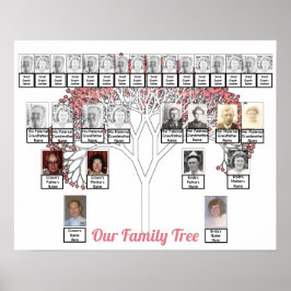 Twee families Roze fractal Tree Foto Name Poster