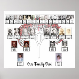 Twee families Roze fractal Tree Foto Name Poster