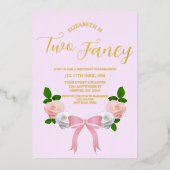 Twee Fancy Boog Bloemen Verjaardag Folie Uitnodiging (Voorkant)